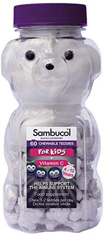Sambucol Natural Black Elderberry Kids Chewable Teddies| Vitamin C | Immune Support Supplement | 60 tablets