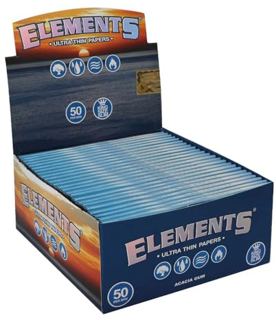 Elements King Size Premium Slim Long Papers 1 Box = 50 Booklets Sealed Box Display (50x32)