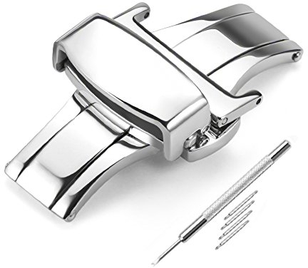 iStrap Edelstahl-Faltschließe mit Druckknopf-Silber Gold Roségold Schwarz Uhrenverschluss-16mm 18mm 20mm 22mm