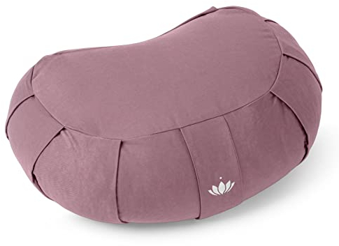 Lotuscrafts Zafu Meditationskissen Halbmond Siddha - Sitzhöhe 15cm - Yogakissen Halbmond mit Dinkelfüllung - Waschbarer Bezug aus Bio-Baumwolle - GOTS Zertifiziert