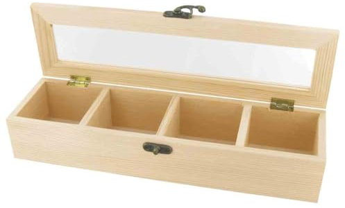 MÉGACRÉA Boite à thé/Tisane en Bois 4 Compartiments 31.7 x