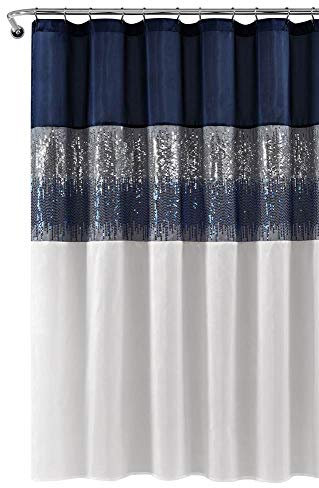 Lush Decor Night Sky Rideau de Douche en Polyester, Bleu Marine et Blanc, x 183 cm