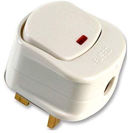K M Electronics® 13A 13 AMP Switched Mains Plug White RED NEON Indicator Light