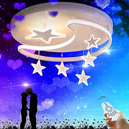 XinZe Kinderlampe Schlafzimmer Deckenleuchte Deckenlampe Pendelleuchte Dimmbar Mit Fernbedienung Moderne Led Kreative Weiß Eisen Acryl Sterne Mond Wolke Kinderzimmer Dekoration Hängelampe,Weiß,52cm