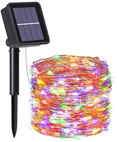 flintronic Luces Exterior Solar, 1PCS-12M-120LED-8 Modos Cadena de Luces Decoracion para Navidad, Luces LED Solares Exteriores Jardin para Navidad, Bodas, Fiestas, Jardines, Terraza-Multicolor