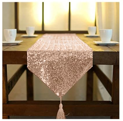 Tischläufer mit Quaste Silber Pailletten Tischläufer 30,5 x 183,9 cm Küche Läufer Home Decor Esstisch Läufer für Partys Hochzeit Tischläufer Weihnachten Tischläufer für Urlaub