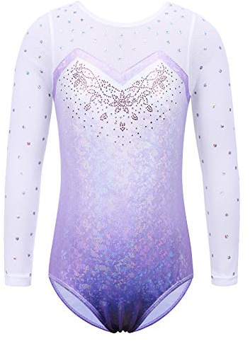 ZNYUNE Niña Maillots de Gimnasia Mangas Largas con Lentejuelas en Tul 268 Morado 12A