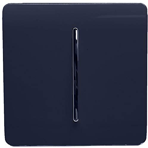 Trendi 1 Gang 2 Way 240V Screwless Raised Front Plate Plastic Artistic Modern Glossy 10 Amp Chrome Rocker Single Electrical Wall Light Switch Navy Blue - ART-SS2NV