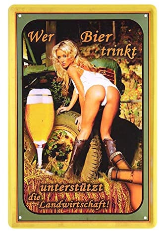Blechschild Wer Bier trinkt - Metallschild lustiger Spruch für Biertrinker - Retro Deko Schild Küche Bar Stammtisch Biergarten Werkstatt Kneipe Wirtschaft - Geschenk für Biergenießer - 20x30cm