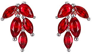 EVER FAITH Blatt Ohrstecker Zirkonia Süß Winzig Climber Ohrringe Ear Ohrklemme für Damen Mädchen Teen Rot Silber-Ton