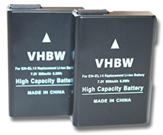 vhbw 2x Replacement Battery compatible with Nikon D3500, D5100, D5200, D5300 Camera DSLR (950mAh, 7.2V, Li-Ion) + Info Chip