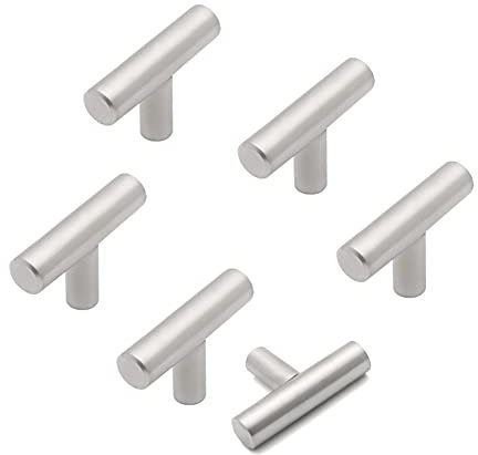 ANSIEDIO 6 Pack Stainless Steel Single Hole Kitchen Cabinet Cupboard Furniture Door Drawer Knobs T Bar Handles (50mm Length)