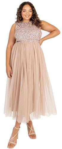 Maya Deluxe Vrouwen Midaxi Jurk Dames Mouwloze Pailletten Hoge Empire Taille Tule Versierd voor Bruiloft Gast Bal Bruidsmeisje, Bessen, 46