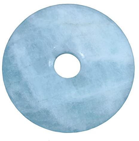 Lebensquelle Plus Aquamarin Donut Ø 30 mm + Baumwollband | Edelstein Anhänger | Heilsteinkette inkl. Band