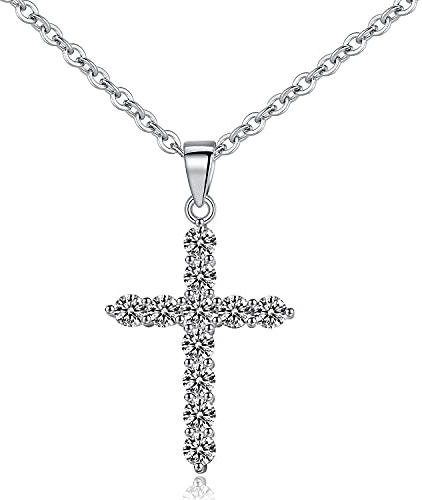 Bo&Pao Halskette Damen mit Kreuz in 925 Sterling Silber, Zirkonia Kreuz-Kette, 45 cm, verstellbar
