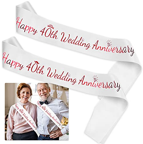 DPKOW Alles Gute zum 40. Hochzeitstag Schärpe für Rubinhochzeit Accessories, Happy 40th Wedding Anniversary Schärpe für Paar Rubinhochzeit Geschenk Zubehör Deko 40. Hochzeitstag, Einheitsgröße