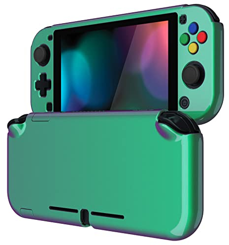 eXtremeRate Schutzhülle für Nintendo Switch Lite,Schutzhülle Case Hülle Schale Tasche Zubehör für Nintendo Switch Lite Joycon Konsole&1 x Panzerglas Schutzfolie mit schwarzem Rand(Grün Lila)