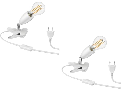 ledscom.de 2 Stück E27 Klemmleuchte LIK, weiß inkl. LED Lampe Filament 1600lm warmweiß