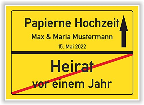 Papierne Hochzeit Ortsschild Papierhochzeit 1 Hochzeitstag Deko Bild Geschenk Mann Frau Ehepaar