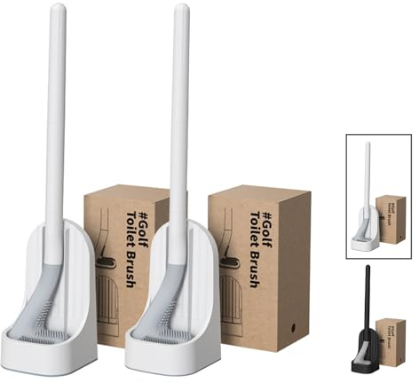 Silikon Klobürste, Golfschläger-Form | Toilettenbürste mit Flexiblen TPR-Borsten, Schnell Trocknend, 360º WC-Reinigung | inklusive Anti-Tropf Toilettenbürstenhalter, Boden- oder Wandmontage