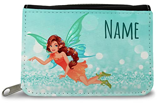 GRAVURZEILE Bedruckte Geldbörse - Zauberfee Design - Personalisiert mit Name - Geschenk für Kinder & Teenager - für Jungen Mädchen Schüler zum Geburtstag Einschulung - Farbe: Türkis
