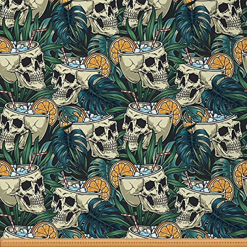 Loussiesd Totenkopf Polsterstoff für Stühle Tropisch Palm Leaves Jungle Schädel Draussen Stoff von The Yard Summer Ozean Beach Thema Dekostoff für Polster und Heimwerkerprojekte 184x150cm
