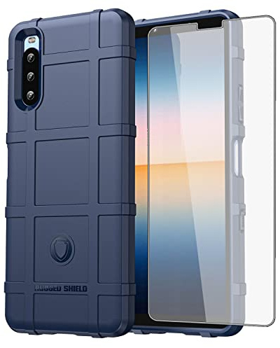 Asuwish Handyhülle für Sony Xperia 10 II 2 Hülle mit Glas Folie Panzerfolie Schutzfolie und Extra Dünn Silikon TPU Experia 10II 5G XQ-AU51 XQ-AU52 Hard Handy Hüllenn Schutzhülle Phone Case Blau
