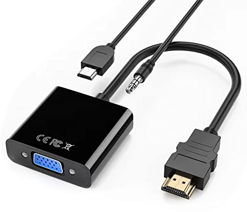YRIKE Adaptador HDMI Macho a VGA Hembra, Adaptador HDMI a VGA 1080P con Cable de Audio de 3,5 mm, Adecuado para Ordenadores de Ssobremesa, Portátiles, Monitores, HDTV, Proyectores