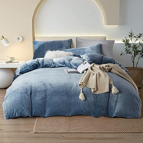 YASMENG Warme Winter Bettwäsche 135x200cm 4teilig Blau Flauschige Plüsch Bettwäsche Super Weich & Kuschlig Hochwertige Bettbezug Set mit Reißverschlussund 2 Kopfkissenbezüge 80x80cm