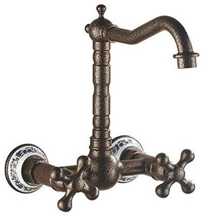 TAOZUYING Wasserhahn in der Wand Bronze Küchenarmatur 2-Griff-Schwenk-Mischbatterie Marriage