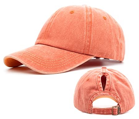 Ruyosn Basecap Damen Cap Zopf Kappe Vintage Atmungsaktiv Verstellbar Cappy für Pferdeschwanz Hip hop Cap Baumwolle Mädchen Baseball Kappe Sommer Orange