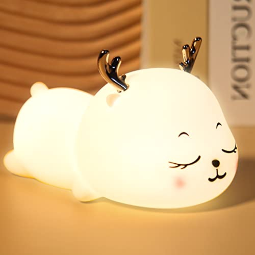 Elch Deko Nachtlicht Baby Lampe Nachtlicht. Kinder LED Nachtlicht Stillen Warmes Licht USB-Aufladung Mini-Tischlampe Silikon-Nachttischlampe für Schlafzimmer 1PC 14.5 * 9CM(Elch)