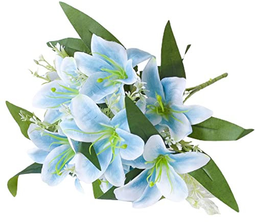 Haloppe Flor de lirios artificiales de 7 tenedores, flor artificial eterna decorativa, color azul realista