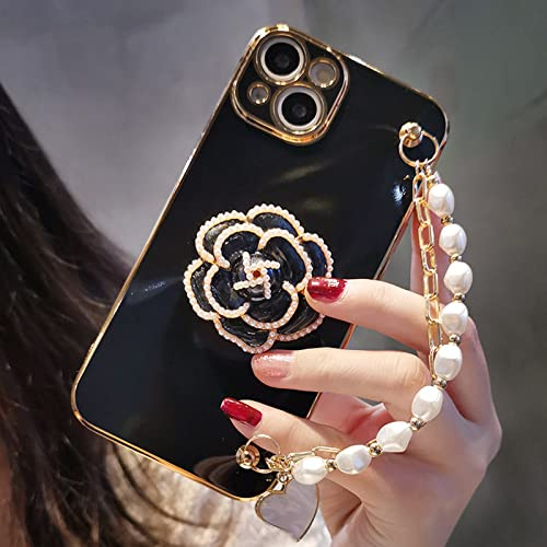 LMEIL Glitter Pearl Phone Case For iPhone 13 12 Mini 11 14 Pro Max XS XR X 7 8 Plus TPU Cover Bling Bracelet With Lady Pendant,Black,For iPhone 13mini