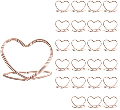 sourcing map Tischnummernhalter, 24 Stück, 30 mm hoch, doppelte Herzform, Stahl, Fotohalter für Tafelaufsätze, Tischkartenhalter für Hochzeit, Empfang, Party, Büro, Zuhause, Roségold