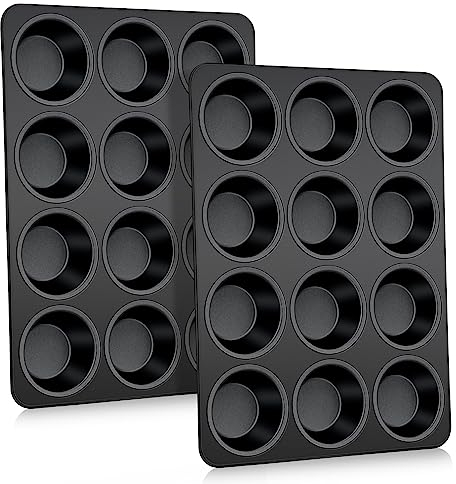 Onader Muffinform für 12 Muffins, 2er-Pack Edelstahl Muffin Backform mit Antihaftbeschichtet, 35×27cm Muffinblech für Cupcakes, Pudding, Brownies, Ungiftig & Gesund, Langlebig & Leicht zu reinigen