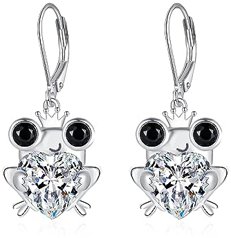 Frosch Ohrringe 925 Sterling Silver Frog Leverback Earrings Frog Drop Jewelry Gift for Women Gift