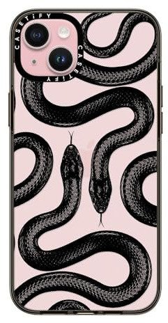CASETiFY Kompakte Schutzhülle für iPhone 15 Plus [Schlank/Schutz vor Stürzen aus 1,2 m Höhe/Kabelloses Laden] - Black Kingsnake - Transparent Schwarz | Leicht, 1,2 m, 2 x Fallschutz in Militärqualität, schwarze Kingsnake, Schwarz
