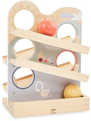 Just Bee Kids Wooden Ball Ramp Runner Toy | Boys & Girls 18+ Months | Plastic-Free | Soft Pastel Colours | Safe Rounded Edges | Sturdy & Durable | Ball Drop Racer Track | Toddlers Children Kids Gifts