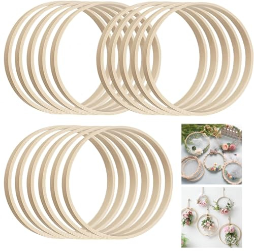 MIYUANGKJ 16 Stk Bambus Floral Hoop 10cm Holzringe Zum Basteln Traumfänger Ringe Holz Blumenkranz für DIY Valentinstag Jahrestag Hochzeitskranz Deko Wandbehang