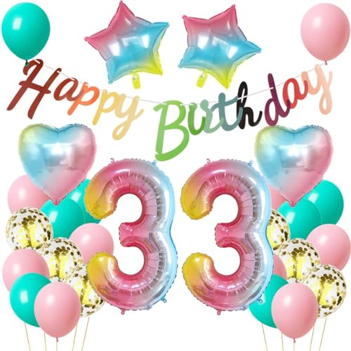 Luftballon 33. Geburtstag Frauen, Geburtstagsdeko 33 Jahr Rosa, Ballon 33. Geburtstag Frau, 33. Geburtstag Dekoration Regenboge, Geburtstagsdeko 33 Jahr Rosa, Frau 33 Deko Geburtstag Party