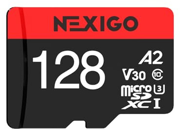 NexiGo Carte mémoire micro SD 128 Go, carte mémoire flash microSDXC, classe 10, V30, A2, jusqu'à 130 Mo/s, haute vitesse pour caméra embarquée, Switch, smartphone, drone