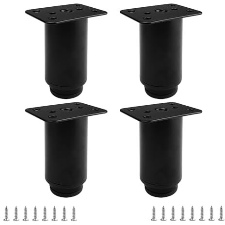KLEHOPE 4 Pièces Pieds de Lit Réglables, 80-120 mm, Noir, Acier, Ronde, Modern, À Visser, Peinture, Pied de Meuble Réglable, Pour Meubles d'Intérieur, Tables, Chaises, Lits, Armoires, TV