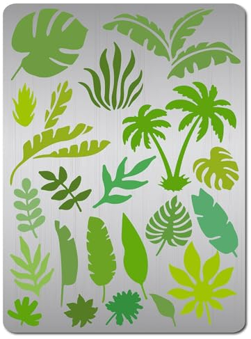 GORGECRAFT Metallblatt-Schablone Herbstblätter Zweige Natur Tropische Pflanze Grasgrün Wiederverwendbare Herbst-Edelstahl-Schablone Zum Malen Auf Wand Leinwand Holzofen Heimdekoration Kunsthandwerk