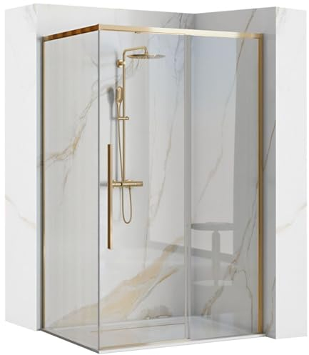Rea SOLAR GOLD Box Doccia 80X100x195 cm Vetro di sicurezza temperato trasparente 6mm (oro) Senza piatto doccia