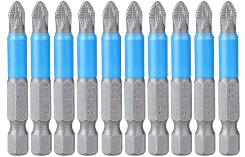Saipor 10 Stück PoziDriv PZ2 Schraubendreher Bit-Satz 1/4 Magnetisch POZI Schrauber Bit Set, 50mm Länge, S2 Stahl Schlagschrauber Bitsatz für akkuschrauber