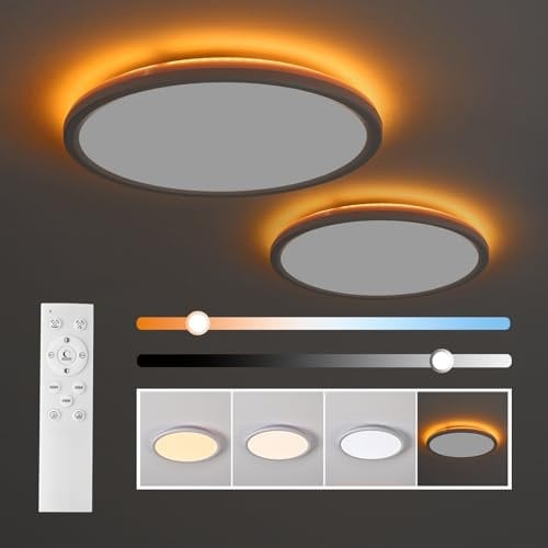 MOSSCO Plafoniera LED dimmerabile 24W 2800LM Lampada da soffitto con telecomando, 1800K 5W luce notturna calda, 3000K-6500K per camera da letto cucina - bianco 29 x 2,8 cm