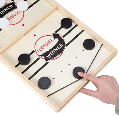 Wooden Hockey Game Fast Sling Puck Game, Super Foosball Table, Desktop Battle Parent-Child Interaction Winner Slingshot Game, Adults and Kids Family Game Toys (All Black Discs)