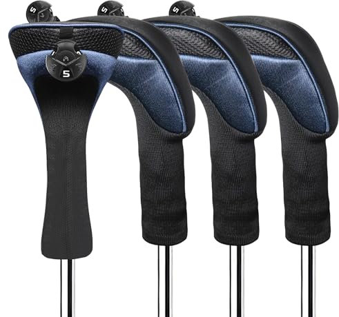 FINGER TEN Copritesta per mazze da golf ibride, copertura lunga con etichette numeriche intercambiabili, adatte a tutte le mazze ibride in legno, leggere