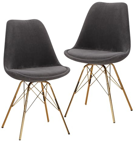 FineBuy Esszimmerstuhl 2er Set Cara-Stoff Küchenstuhl mit goldenen Beinen, Cord-Schalenstuhl Skandinavisches Design, Polsterstuhl mit Stoffbezug, Stuhl Gepolstert